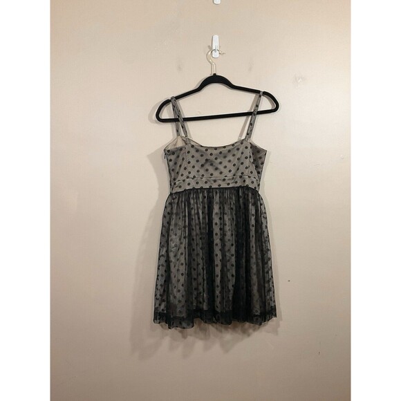 Fossil Womens Polka Dot Mesh Overlay Mini Dress S Black Beige Whimsygoth Retro - Picture 5 of 8
